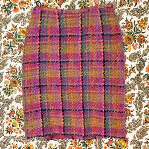 Vintage‎ GERARD DAREL Wool Tweed Slub Yarn Pink Plaid Mini Skirt Women Size 42